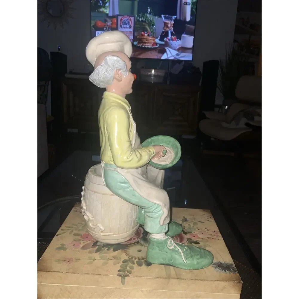 VTG RARE Clown Sitting on a Sugar Barrel Utensil Container Kitchen Statue